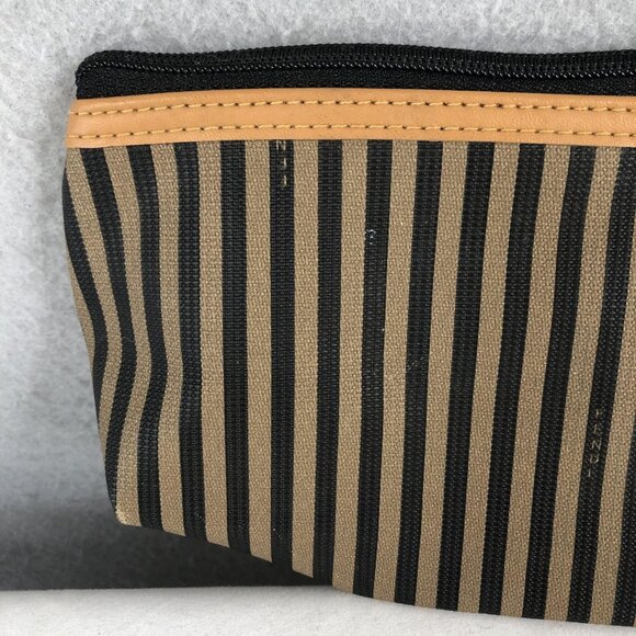 Vintage Fendi Roma Italy 1925 Striped Cosmetic Clutch Bag Leather Trim - Picture 12 of 16